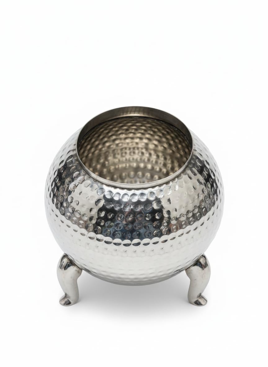 Gurubhai Equipments Hammered Stainless Steel Pani Puri Matka Set – 2 Water Matkas & 3 Serving Bowls