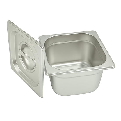 GURUBHAI EQUIPMENTS GN Pan Food Container 1/6 100 mm with lid Stainless Steel Gastronorm Pan with Lid, Easy-to-Clean Food Storage Solution for Commercial Kitchens & Catering Use