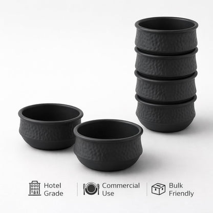 GURUBHAI EQUIPMENTS Melamine Gravy Serving Bowls with Handles | Durable Heat-Resistant Serving Dish for Curry, Dal, Sabzi & Starters | for Home, Hotel & Restaurant Use | Black Finish (Handi-PK6)
