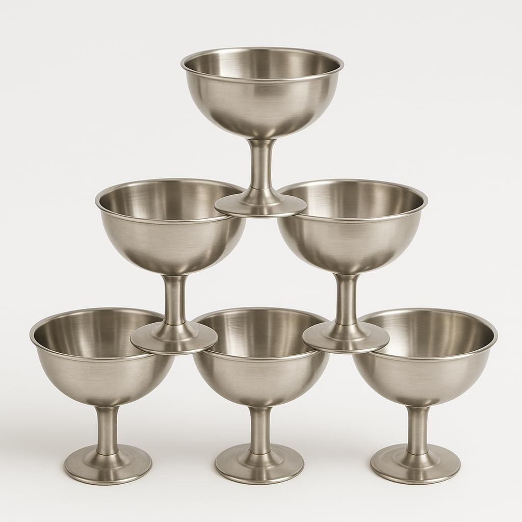 GURUBHAI EQUIPMENTS Stainless Steel Dessert Cups – Set of 6 | Premium Ice Cream Bowls for Dessert, Pudding, Custard & Fruits | Durable, Easy-to-Clean Serving Bowls for Home & Restaurant Use