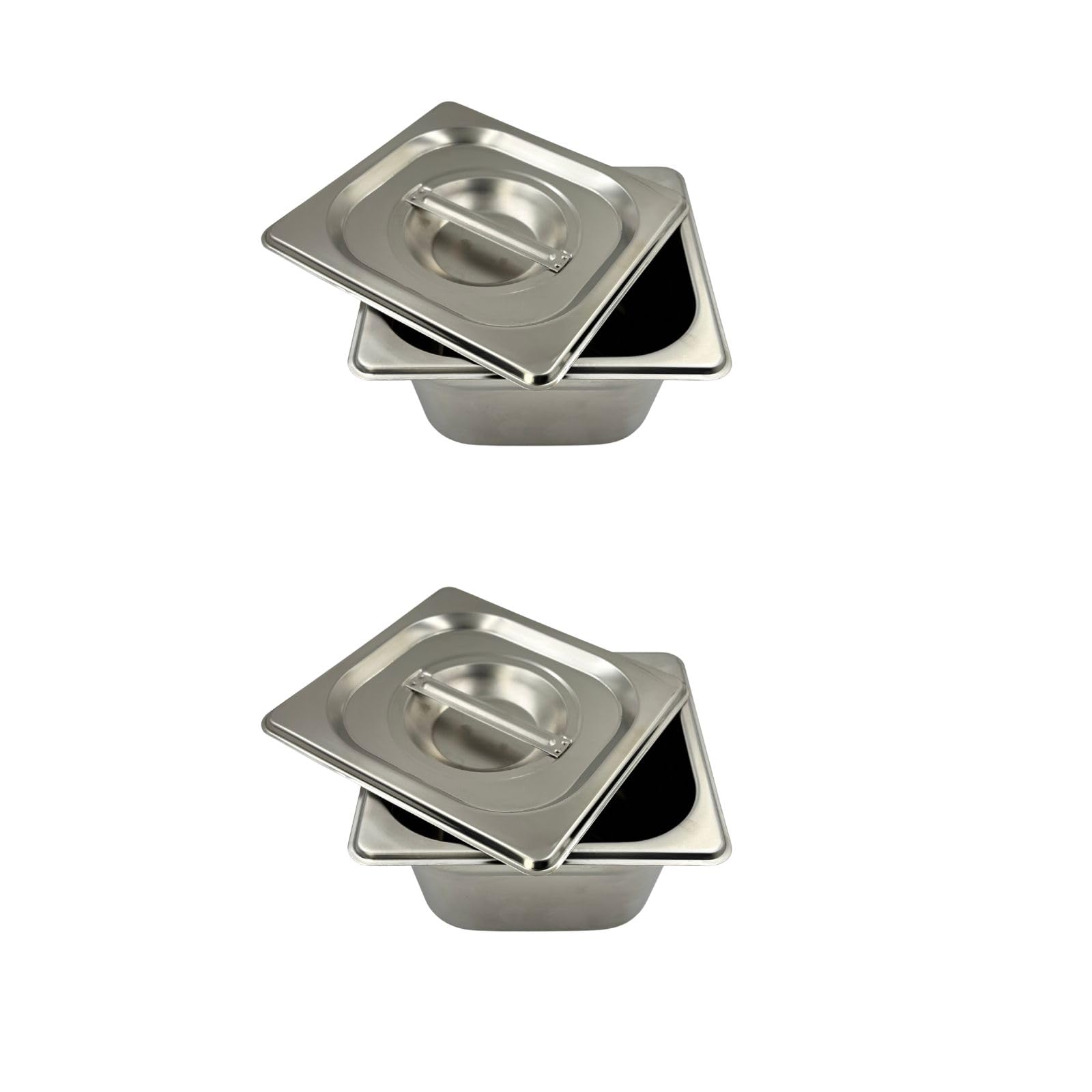 GURUBHAI EQUIPMENTS Stainless Steel 1/6 GN Pan with Lid – 100mm (4" Deep) Gastronorm Food Container | Easy-to-Clean Storage Solution for Commercial Kitchens, Restaurants & Catering (Set of 2)