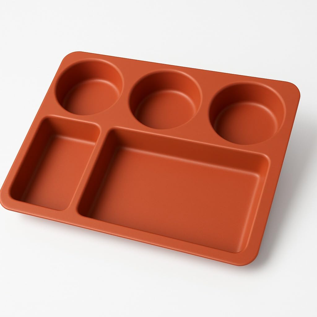 GURUBHAI EQUIPMENTS 5-Compartment Plastic Dinner Plate – Unbreakable Rectangular Partition Thali for Meals, Lunch & Dinner | Lightweight Tray for Home, Hostel, Canteen & Restaurant Use