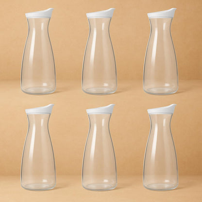 Gurubhai Equipments Water Carafe with Lid – 1 Liter Capacity – Set of 6 – Leak-Proof Clear Pitcher for Water, Juice, Wine – Elegant Design for Home, Kitchen, Office & Parties
