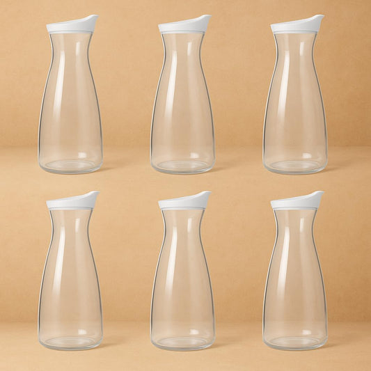 Gurubhai Equipments Water Carafe with Lid – 1 Liter Capacity – Set of 6 – Leak-Proof Clear Pitcher for Water, Juice, Wine – Elegant Design for Home, Kitchen, Office & Parties