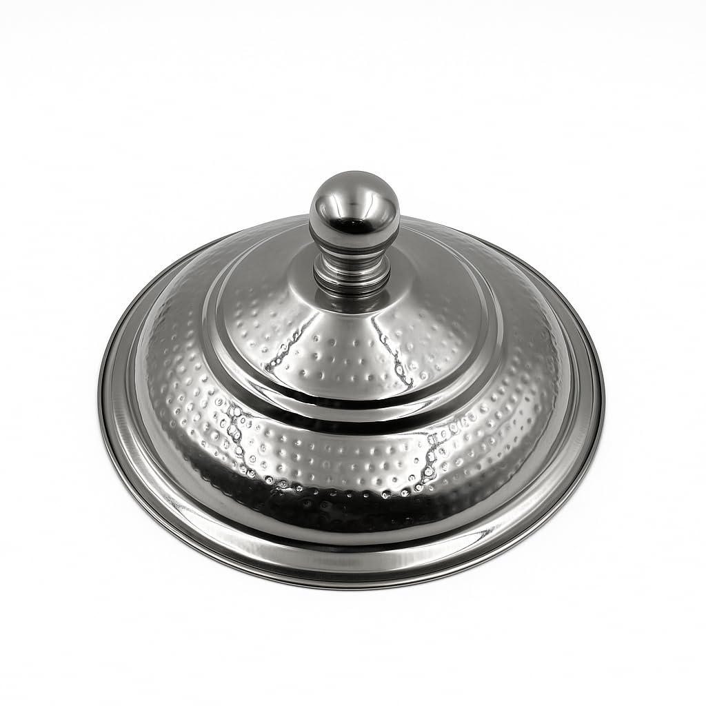 Gurubhai Equipments Royal Hammered Stainless Steel Chafing Dish with Lid – Traditional Round Buffet Food Warmer with Fuel Burner | Hot Serving Chafer for Wedding, Catering, Hotel & Restaurant Use