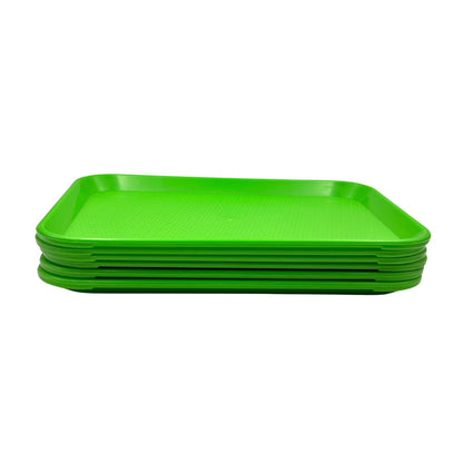Gurubhai Equipments 31x41 cm Green Plastic Serving Tray – Set of 6 Heavy-Duty Rectangular Fast Food Trays for Restaurant, Cafeteria, Kitchen & Home Use | Easy-to-Clean, Non-Slip Food Serving Trays