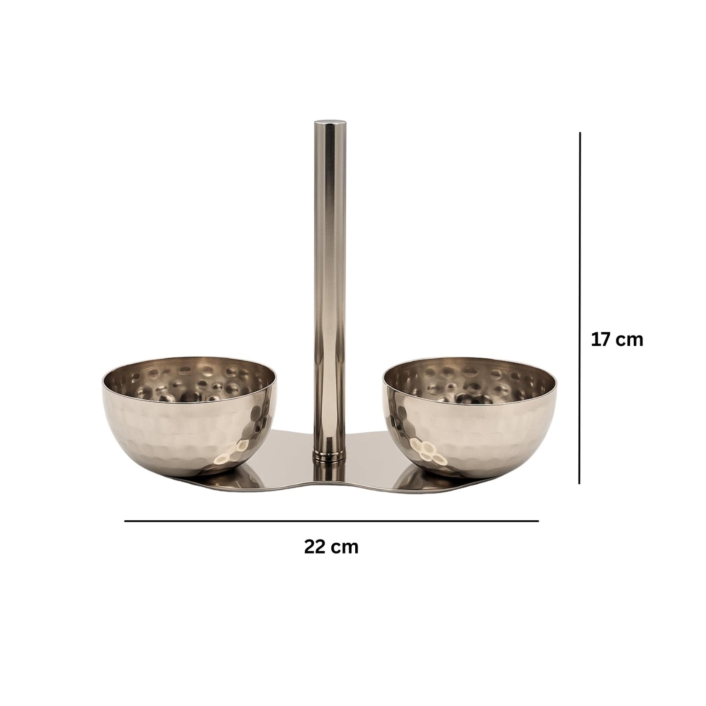 GURUBHAI EQUIPMENTS Stainless Steel Mukhwas Holder Set of 2 – Double Bowl Mouth Freshener Stand with Center Handle | Elegant Tabletop Mukhwas & Dry Fruit Server for Home, Hotel & Restaurant Use