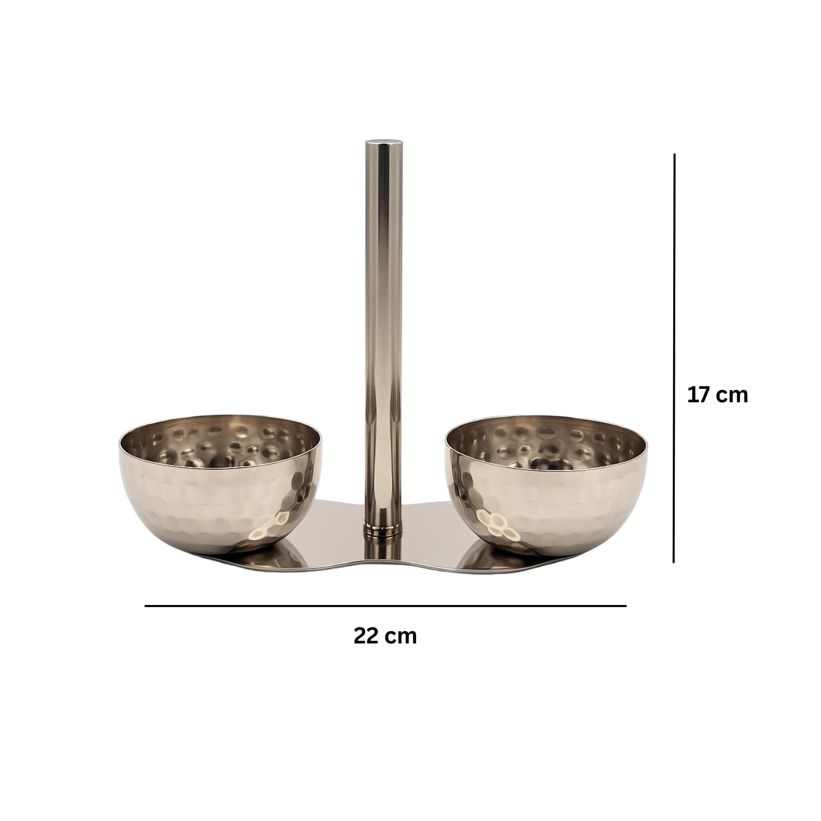 GURUBHAI EQUIPMENTS Stainless Steel Mukhwas Holder Set of 2 – Double Bowl Mouth Freshener Stand with Center Handle | Elegant Tabletop Mukhwas & Dry Fruit Server for Home, Hotel & Restaurant Use