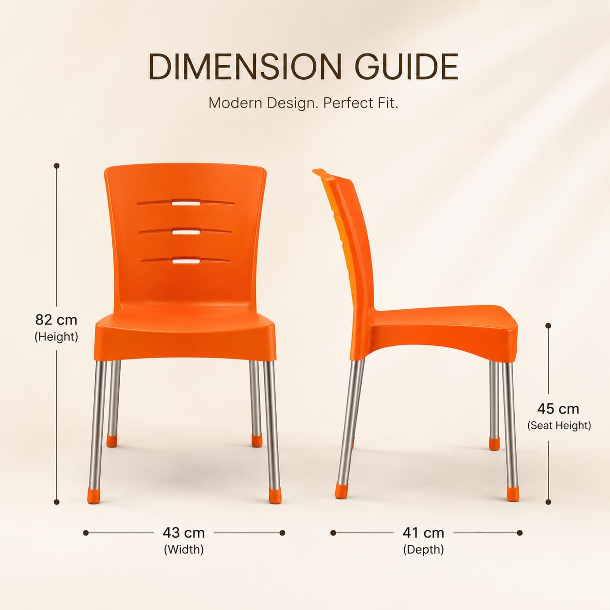 GURUBHAI EQUIPMENTS Metal Frame Dining Chair Plastic Seat Chair for Home Cafe Restaurant Furniture Orange Pack of 4