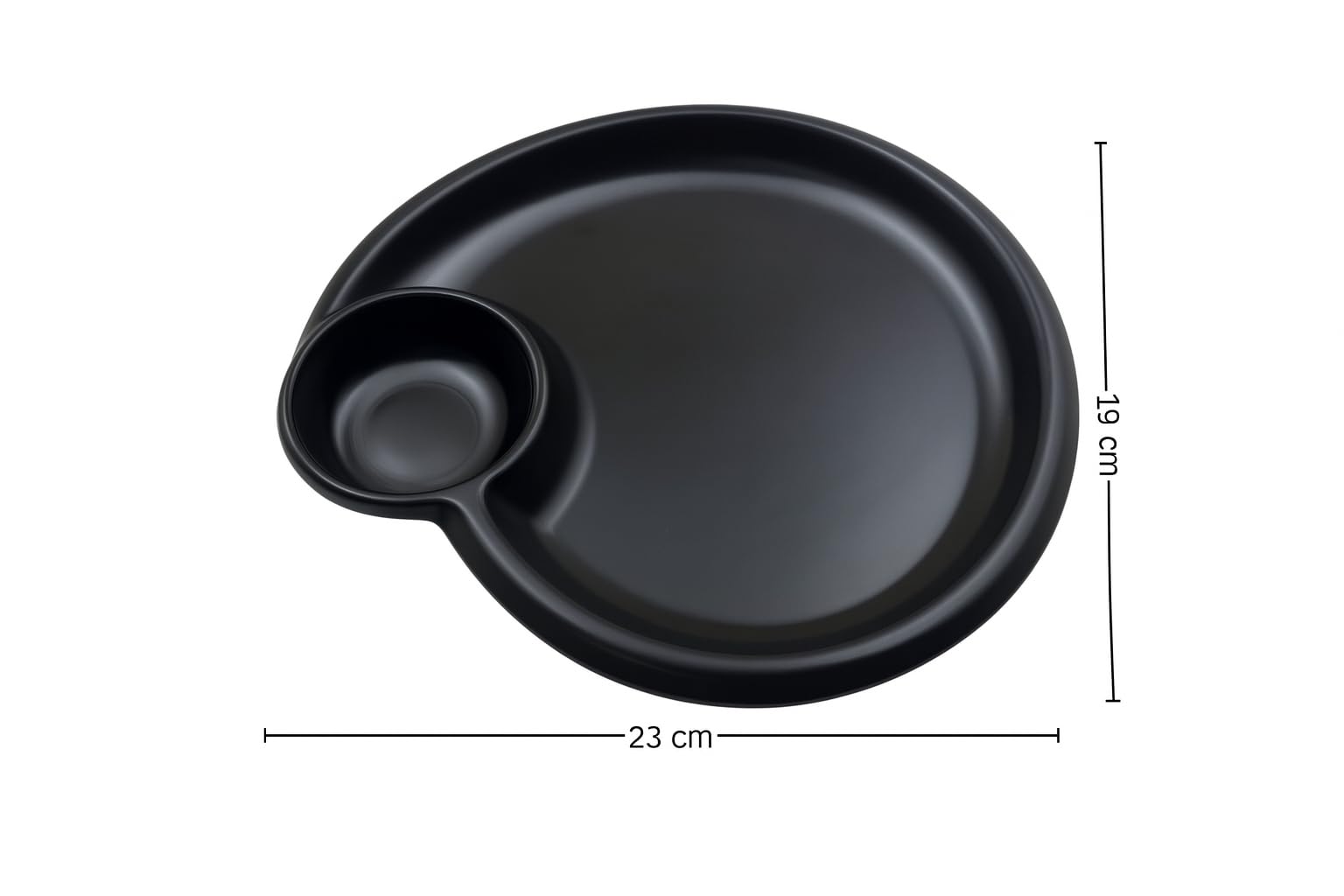 GURUBHAI EQUIPMENTS Black Melamine Round Serving Plates with Built-in Dip Bowl | Durable Snack & Starter Plates for Sauce, Chutney, Ketchup | for Home, Café & Restaurant Use | Set of 6