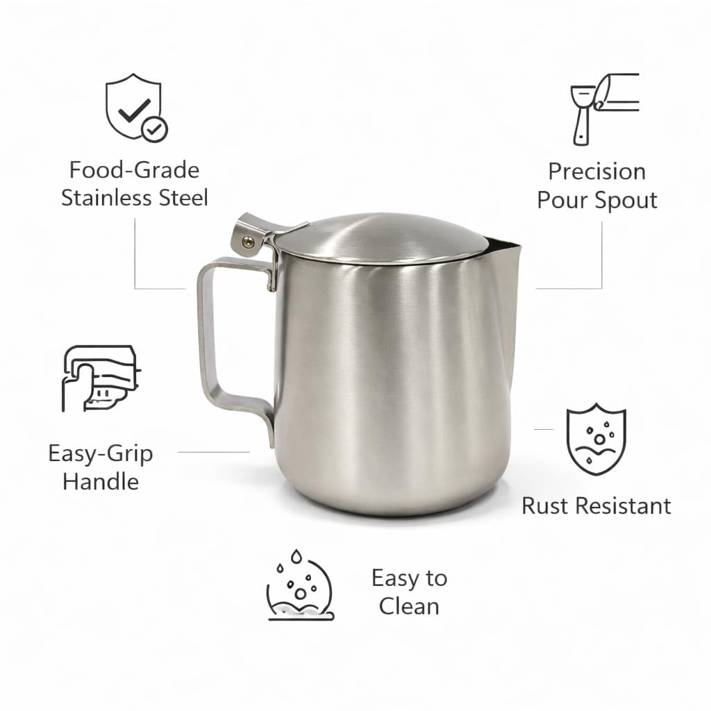 Gurubhai Equipments Stainless Steel Sambar & Sauce Serving Jug with Lid (SMBHR-SRV-POT-300ML)