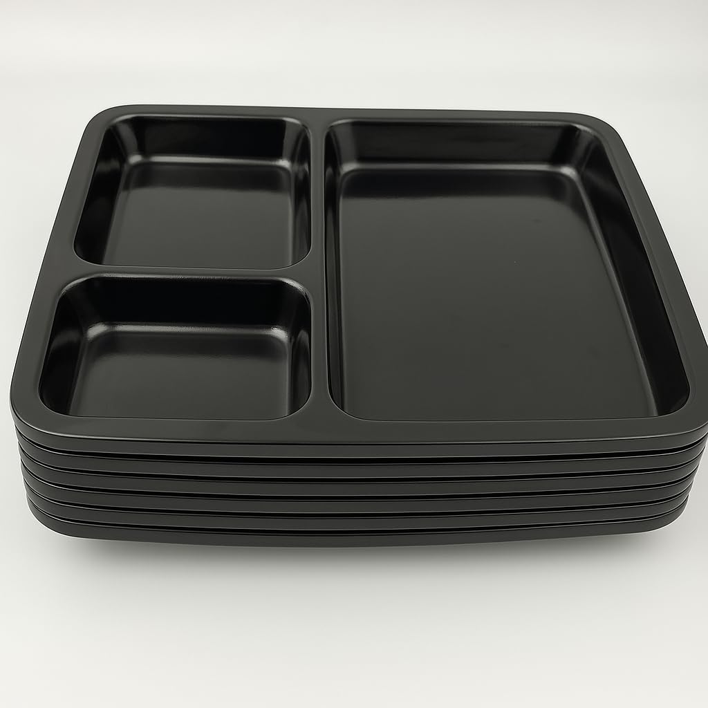 GURUBHAI EQUIPMENTS Melamine Pav Bhaji Plate – Set of 6 Durable Break-Resistant 3-Section Tray for Serving Pav Bhaji, Snacks, Chutneys | Easy-to-Clean Compartment Plate for Restaurants & Home