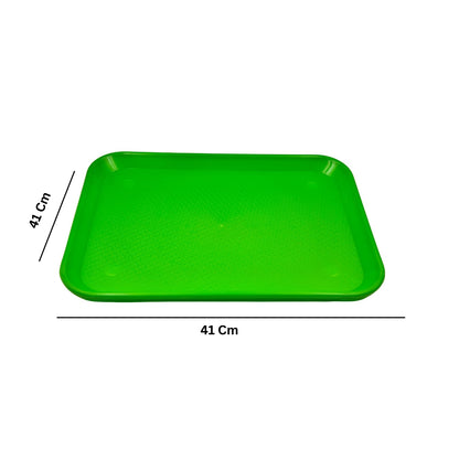 Gurubhai Equipments 31x41 cm Green Plastic Serving Tray – Set of 3 Heavy-Duty Rectangular Fast Food Trays for Restaurant, Cafeteria, Kitchen & Home Use | Easy-to-Clean, Non-Slip Food Serving Trays