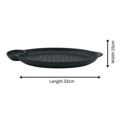 GURUBHAI EQUIPMENTS Melamine Serving Platter with Dip Section – Set of 6 | Rectangular Grill Tray for Tikka, Momos, French Fries & Snacks | Unbreakable | Stylish Party Serving Plate | Black