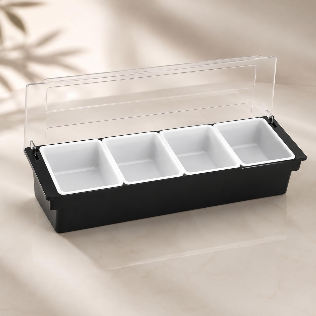 GURUBHAI EQUIPMENTS 4-Compartment Condiment Dispenser with Lid | Salad Bar Container for Restaurant, Buffet, Catering & Home Use | Food Prep Station Organizer with Removable Containers