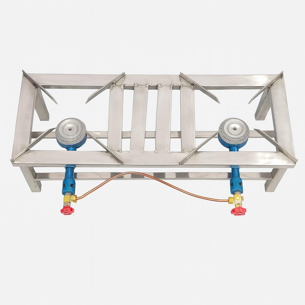 Gurubhai Equipments Double Catering Burner Commercial LPG Gas Stove Heavy Duty Cooking Range for Hotel Restaurant Catering Kitchen