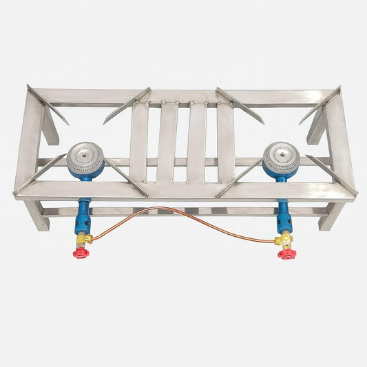 Gurubhai Equipments Double Catering Burner Commercial LPG Gas Stove Heavy Duty Cooking Range for Hotel Restaurant Catering Kitchen