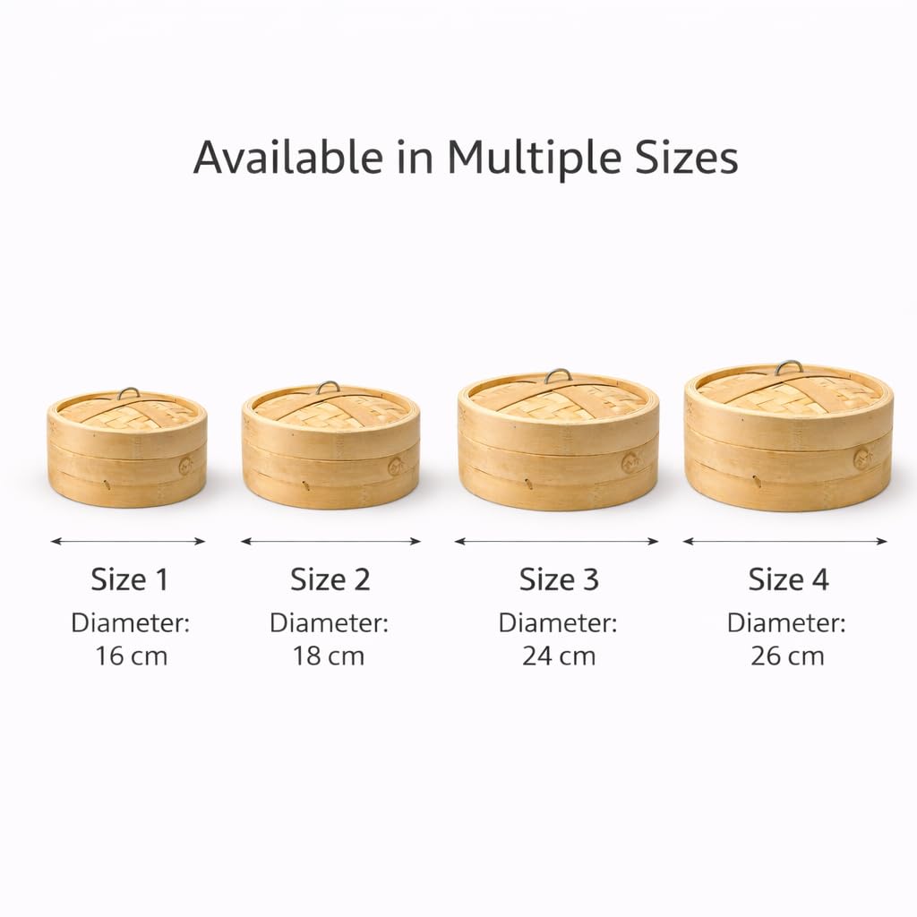 Gurubhai Equipments Bamboo Steamer Basket with Lid – 1 Tier Round | Traditional Wooden Steamer for Momos, Dim Sum, Dumplings & Vegetables | Eco-Friendly Bamboo Food Steamer for Healthy Cooking