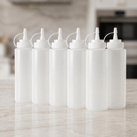 GURUBHAI EQUIPMENTS 500 ml Plastic Squeeze Bottle – Pack of 6 | Food-Grade Sauce & Ketchup Dispenser Bottle with Nozzle Cap | Easy-Pour, Leak-Proof for Kitchen, Restaurant & Café Use