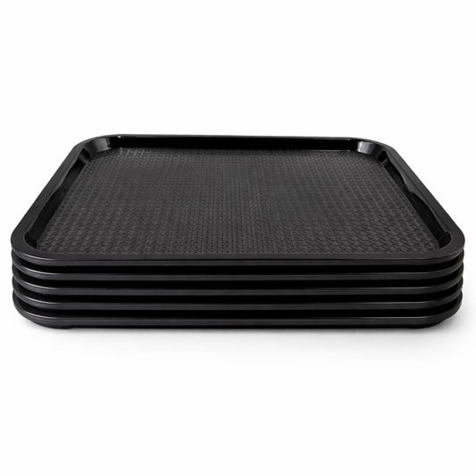 Gurubhai Equipments 31x41 cm Black Plastic Serving Tray – Set of 6 Heavy-Duty Rectangular Fast Food Trays for Restaurant, Cafeteria, Kitchen & Home Use | Easy-to-Clean, Non-Slip Food Serving Trays