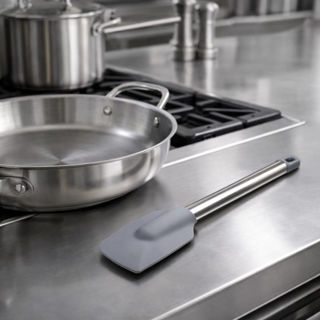 Silicone Spatula with Stainless Steel Handle | Heat-Resistant Grey Kitchen Utensil for Cooking, Baking & Mixing