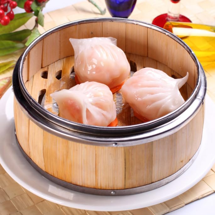 Gurubhai Equipments Bamboo Stainless Steel 16 Cm Steamer Basket with Lid – 1 Tier Round | Traditional Wooden Steamer for Momos, Dim Sum, Dumplings & Vegetables | Eco-Friendly Food Steamer for Healthy Cooking