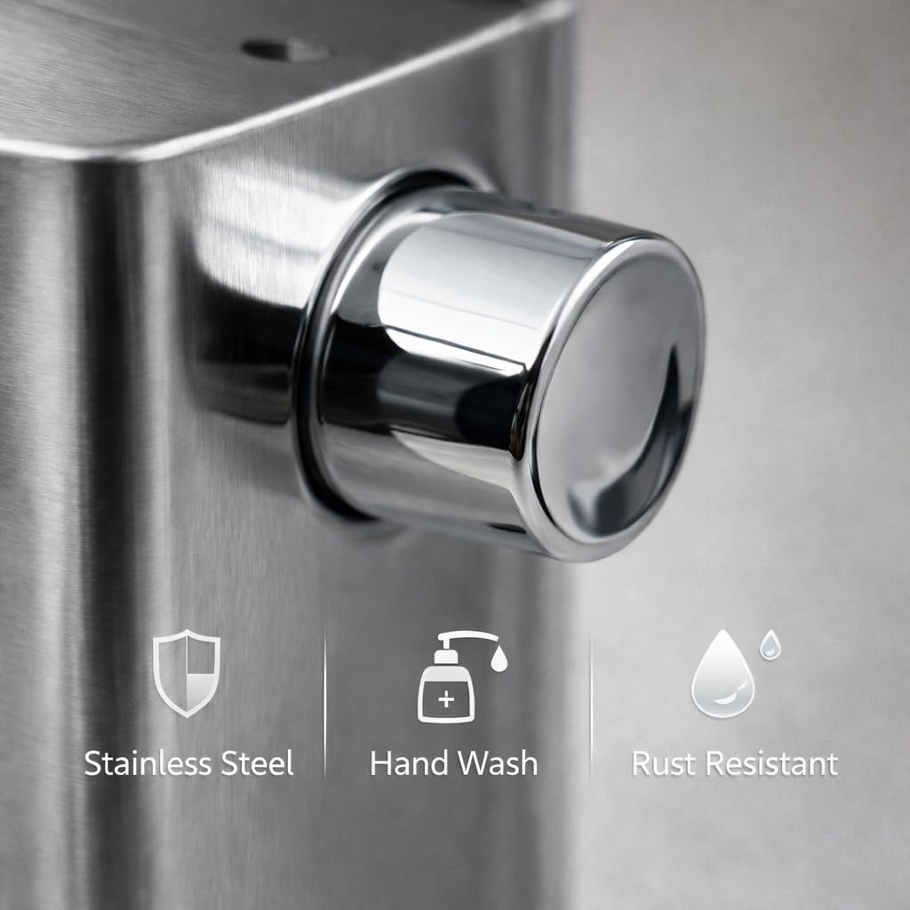 Gurubhai Equipments Stainless Steel Wall Mounted Soap Dispenser 1000 ml | Manual Liquid Soap & Sanitizer Dispenser for Bathroom, Hotel, Office, Hospital & Restaurant (1000 ml)