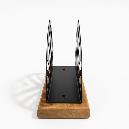 Gurubhai Equipments Metal Wire Napkin Holder with Wooden Base | Square Tabletop Tissue Paper Holder with Pressure Arm | Black Napkin Stand for Dining Table, Restaurant & Cafe