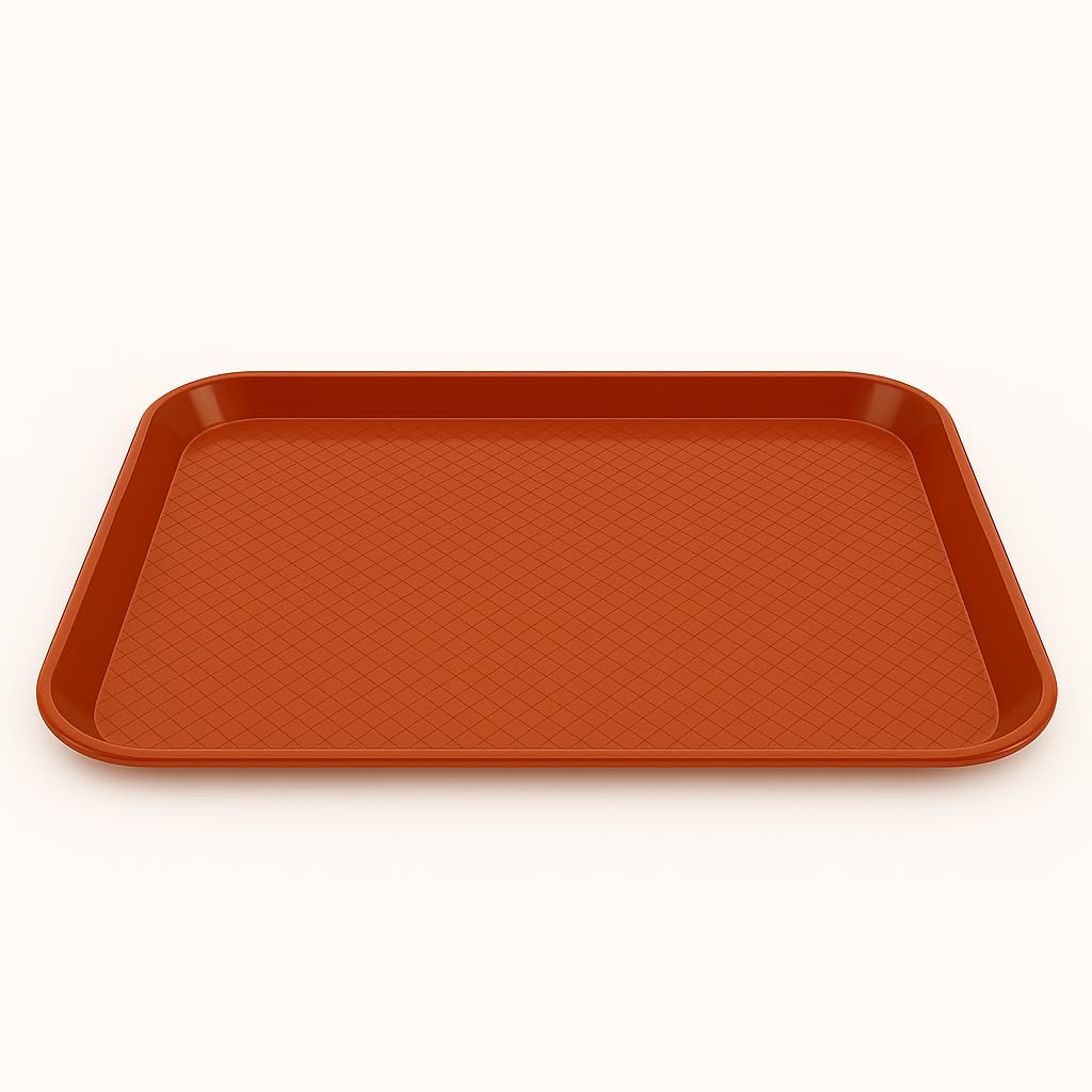Gurubhai Equipments Plastic Serving Tray Set – 3 Non-Slip Rectangular Fast Food Serving Trays for Kitchen, Cafeteria, Hotel, Restaurant, Canteen & Home Use – Brown Utility Dining Trays