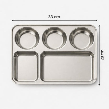 GURUBHAI EQUIPMENTS Stainless Steel 6 Compartment Indian Thali Dinner Plate Set of 6 for Roti, Rice, Dal & Sabzi | Heavy Duty Food-Grade Steel Plates for Home & Restaurant