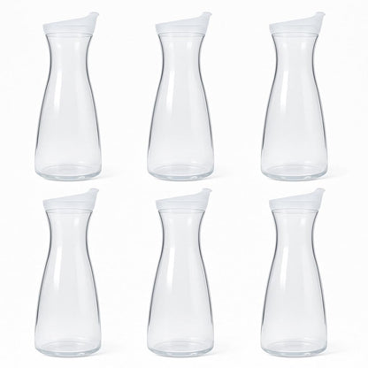 Gurubhai Equipments Water Carafe with Lid – 1 Liter Capacity – Set of 6 – Leak-Proof Clear Pitcher for Water, Juice, Wine – Elegant Design for Home, Kitchen, Office & Parties