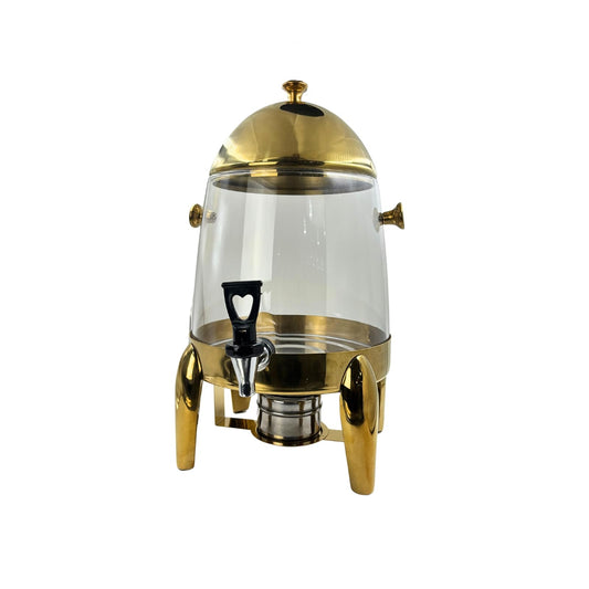 Gurubhai Equipments 10L Glass Beverage Dispenser with Gold Stand – Tea, Coffee & Juice Dispenser with Dome Lid | Decorative Drink Dispenser for Parties, Buffets, Catering & Events