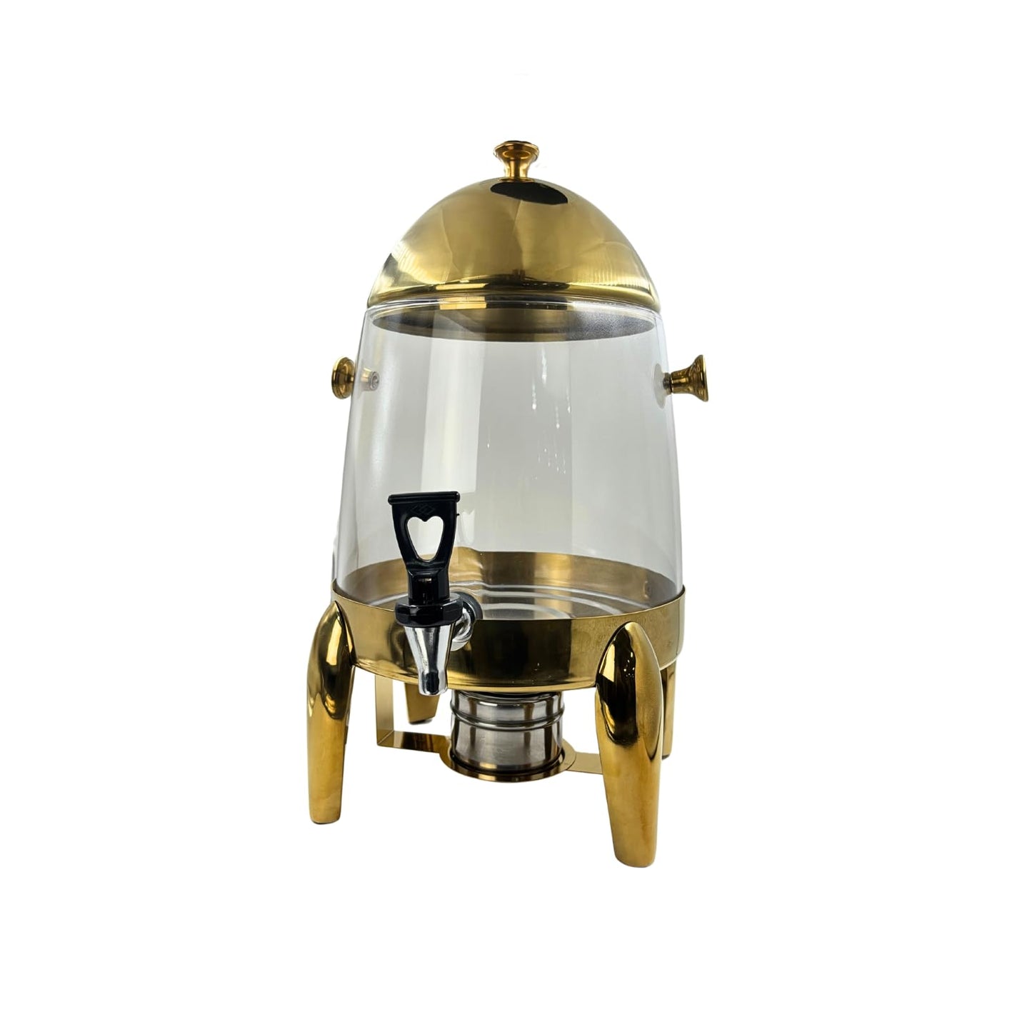 Gurubhai Equipments 10L Glass Beverage Dispenser with Gold Stand – Tea, Coffee & Juice Dispenser with Dome Lid | Decorative Drink Dispenser for Parties, Buffets, Catering & Events