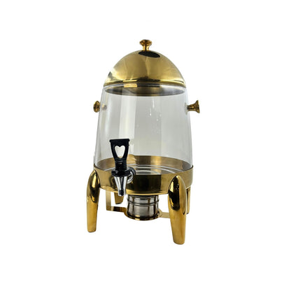 Gurubhai Equipments 10L Glass Beverage Dispenser with Gold Stand – Tea, Coffee & Juice Dispenser with Dome Lid | Decorative Drink Dispenser for Parties, Buffets, Catering & Events