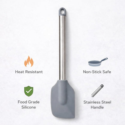 Silicone Spatula with Stainless Steel Handle | Heat-Resistant Grey Kitchen Utensil for Cooking, Baking & Mixing