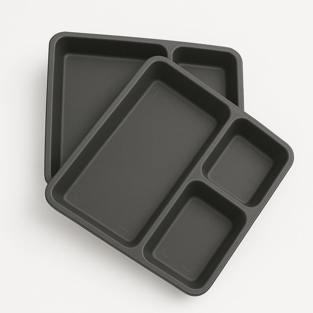 GURUBHAI EQUIPMENTS Plastic Pav Bhaji Plate 3 in 1 Partition Compartment Plate Set of 6 (23x23 Cm)