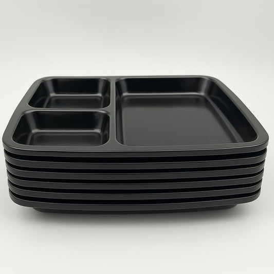 GURUBHAI EQUIPMENTS Melamine Pav Bhaji Plate – Set of 6 Durable Break-Resistant 3-Section Tray for Serving Pav Bhaji, Snacks, Chutneys | Easy-to-Clean Compartment Plate for Restaurants & Home