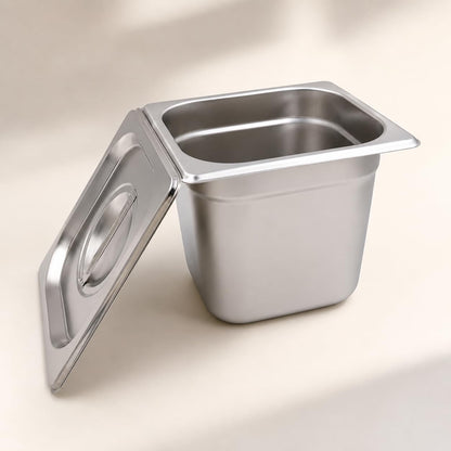 GURUBHAI EQUIPMENTS GN Pan 1/6 Size – 150mm (6" Deep) Stainless Steel Gastronorm Food Container with Lid | Commercial Kitchen, Hotel & Restaurant Use | Durable & Rust-Resistant