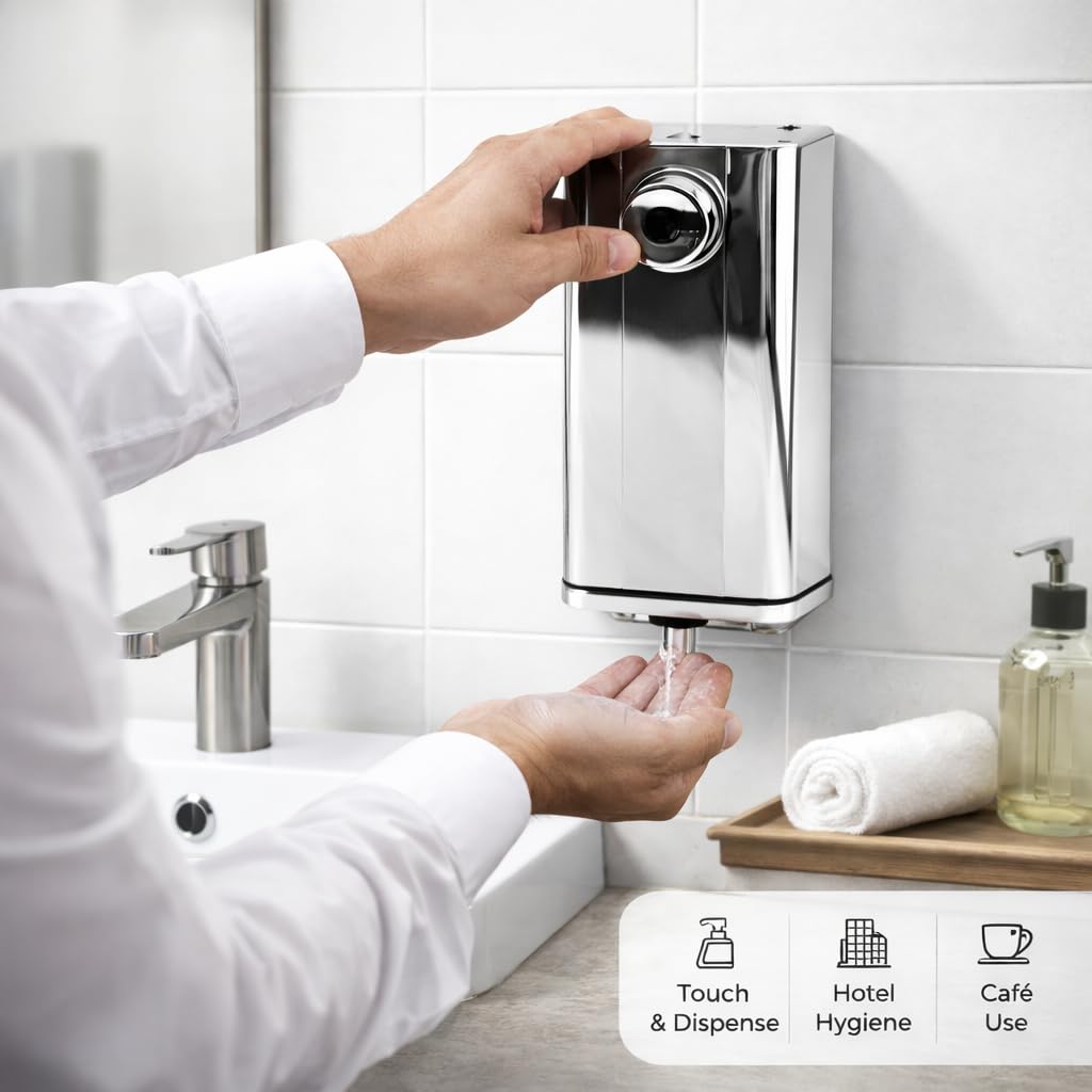 Gurubhai Equipments Stainless Steel Wall Mounted Soap Dispenser 1000 ml | Manual Liquid Soap & Sanitizer Dispenser for Bathroom, Hotel, Office, Hospital & Restaurant (1000 ml)