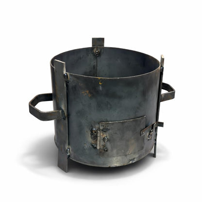Gurubhai Equipments Heavy Gauge Iron Charcoal Sigdi | 11 Inch Round BBQ Coal Stove with Grill Rods | Portable Bhatti for Tandoor, Barbecue & Street Food Use | Strong Handles & Air Vent Door