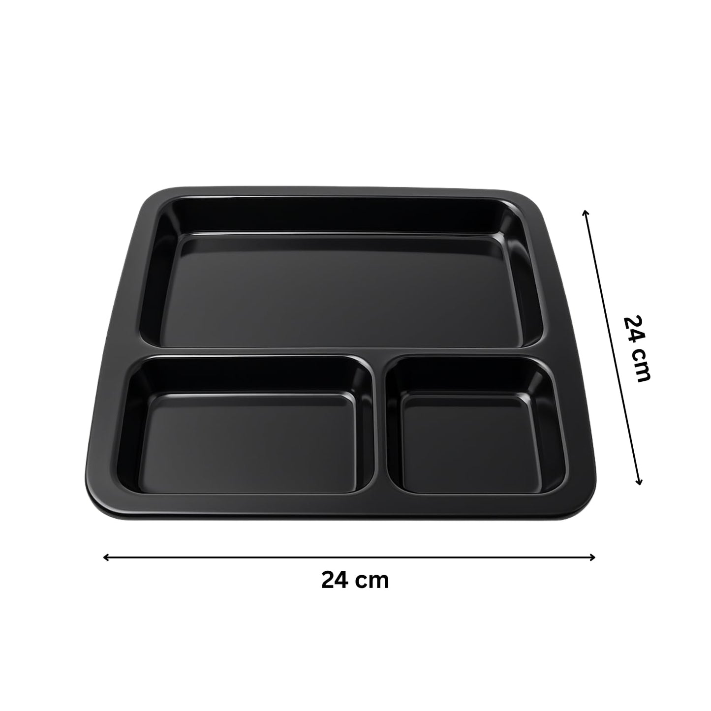 GURUBHAI EQUIPMENTS Melamine 3 Compartment Plate Pav Bhaji Idli Sambhar Breakfast Lunch Dinner Plate 24 cm 3 in 1 Black Set of 2 Large