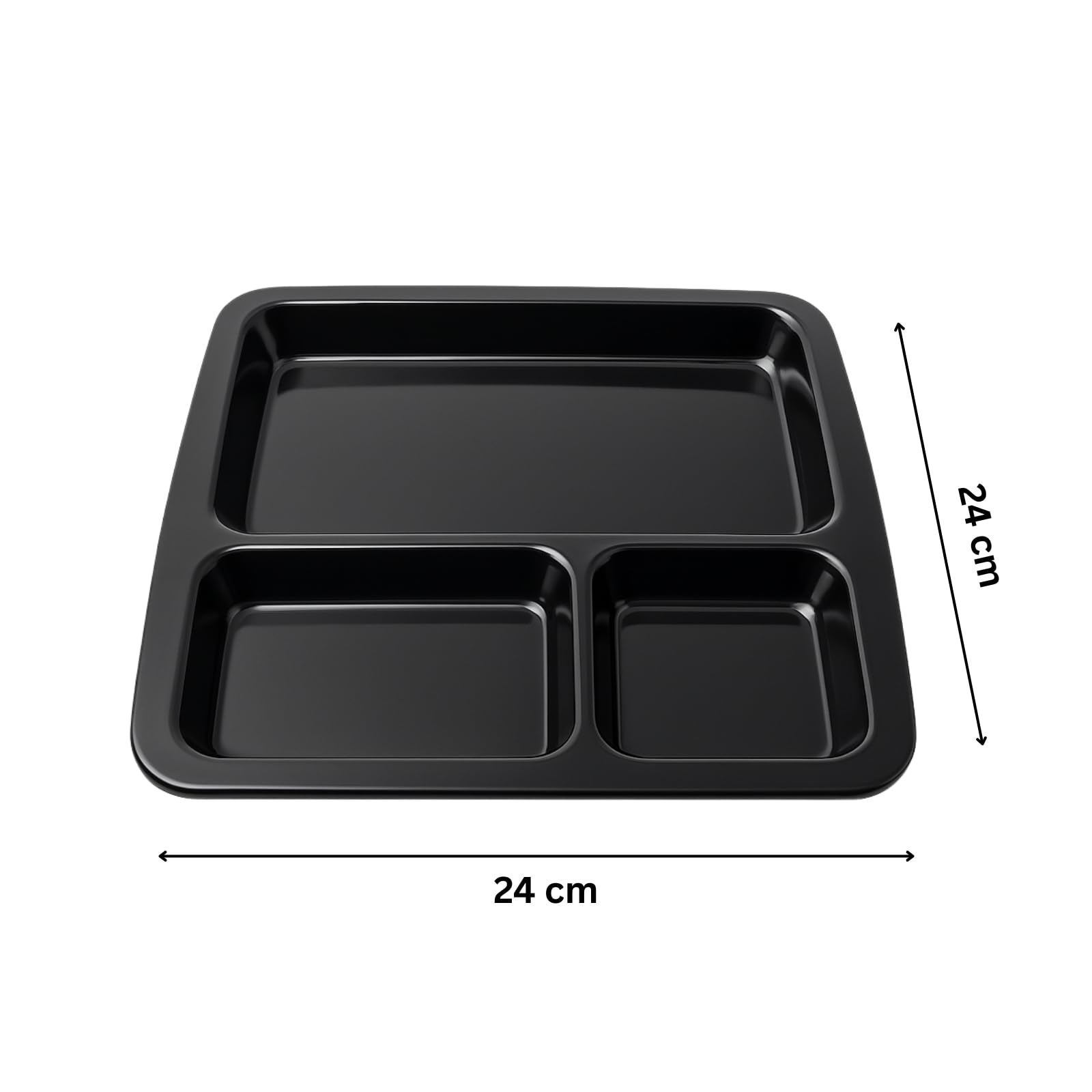 GURUBHAI EQUIPMENTS Melamine 3 Compartment Plate Pav Bhaji Idli Sambhar Breakfast Lunch Dinner Plate 24 cm 3 in 1 Black Set of 2 Large