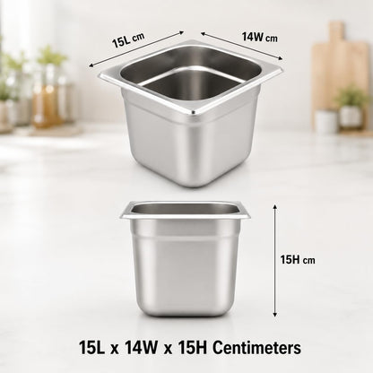 GURUBHAI EQUIPMENTS Gn Pan Food Container 1/6 150 mm (6" Deep) Stainless Steel Gastronorm Pan - Easy-to-Clean Food Storage Solution for Commercial Kitchens, Catering use