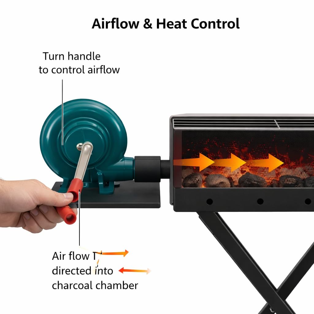 Gurubhai Equipments Commercial Charcoal Grill with Blower & Stand | Heavy Duty Barbecue Bhatti for Roasting & Grilling | Coal BBQ Grill for Restaurants, Catering & Outdoor Cooking