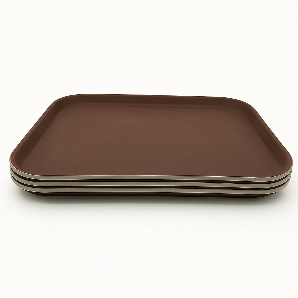 Gurubhai Equipments Brown Plastic Serving Tray – Set of 3 Heavy-Duty Rectangular Fast Food Trays for Restaurant, Cafeteria, Kitchen & Home Use | Durable, Easy-to-Clean, Food Serving Trays (31x41 cm)