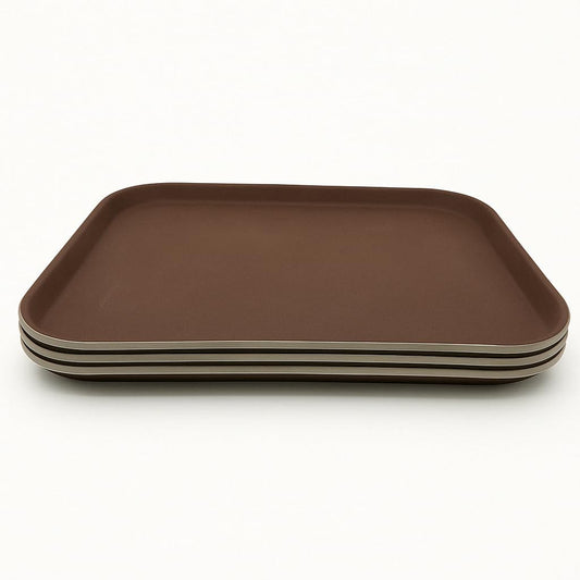 Gurubhai Equipments Brown Plastic Serving Tray – Set of 3 Heavy-Duty Rectangular Fast Food Trays for Restaurant, Cafeteria, Kitchen & Home Use | Durable, Easy-to-Clean, Food Serving Trays (31x41 cm)