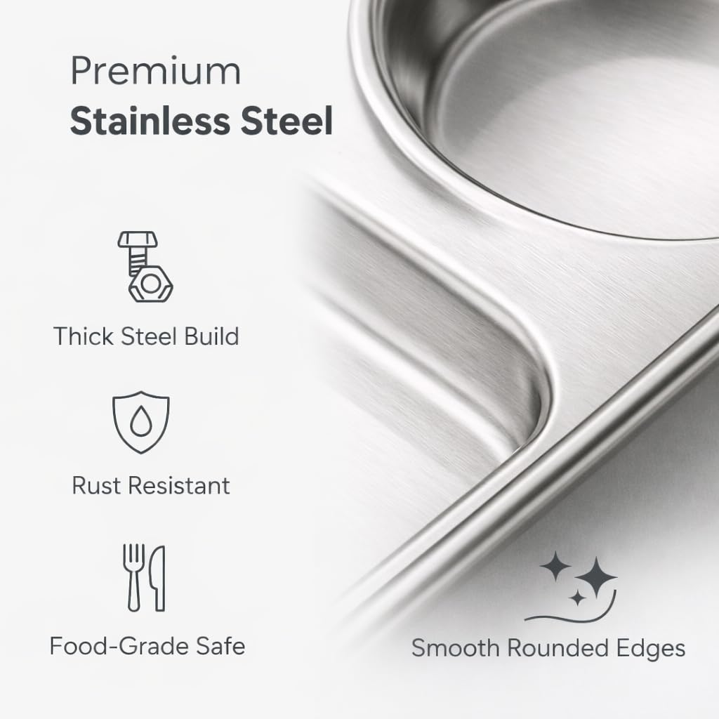 GURUBHAI EQUIPMENTS Stainless Steel Compartment Thali Plates with Sections | Durable Partition Plates for Mess, Canteen, Hostel & Home Dining