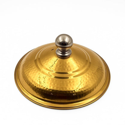 Gurubhai Equipments Premium Gold Finish Chafing Dish with Lid – Round Buffet Food Warmer with Fuel Burner | Elegant Hot Serving Chafer for Catering, Hotel, Restaurant & Party Use