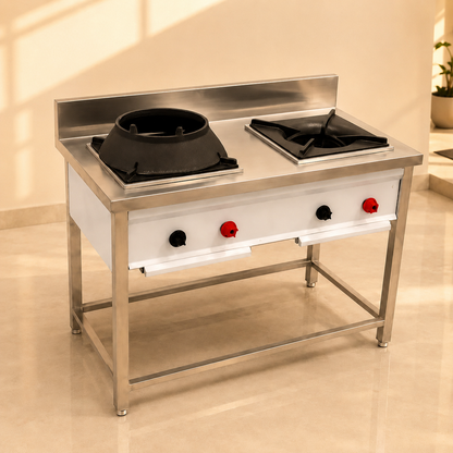 2-Burner Gas Range – 1 Chinese + 1 Single Burner