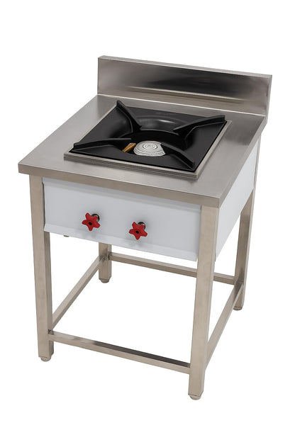 Gurubhai Equipments Commercial Stainless Steel Double Burner Gas Stove | Heavy-Duty Cooking Range with Backsplash & Control Valves for Restaurant, Hotel & Catering Kitchen